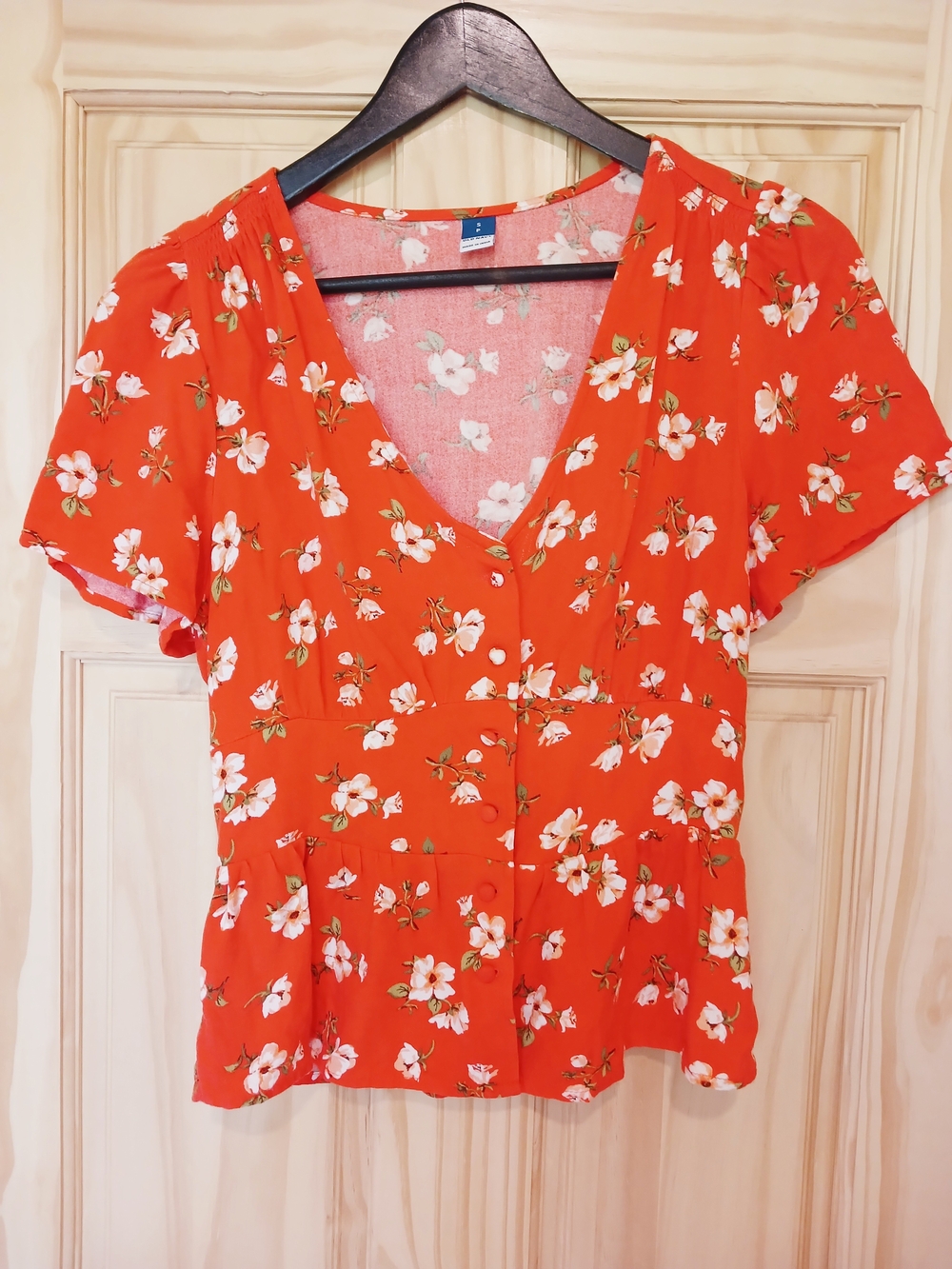Peach Floral V-Neck Women's Top